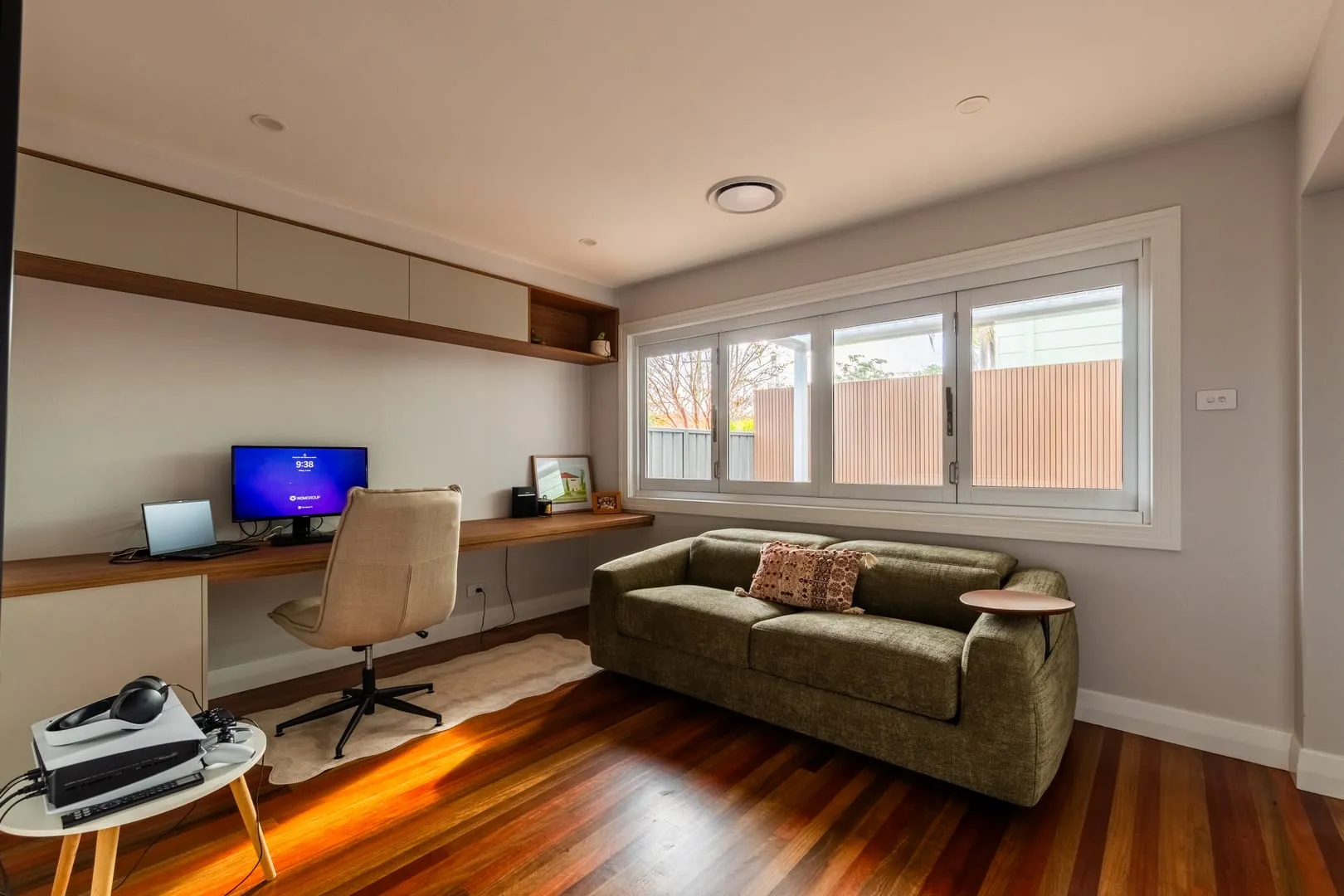 Living area with built-in home office